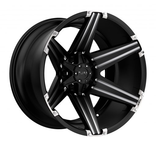 TUFF Wheels T12 SATIN BLACK W/ MILLED SPOKES AND BRUSHED INSERTS