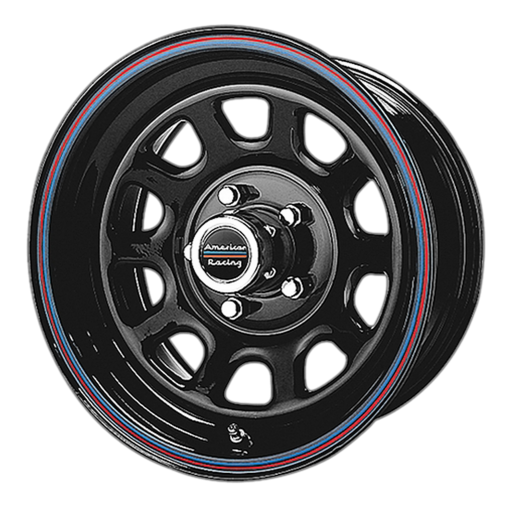 American Racing Wheels AR767 GLOSS BLACK STEEL WITH RED AND BLUE STRIPE