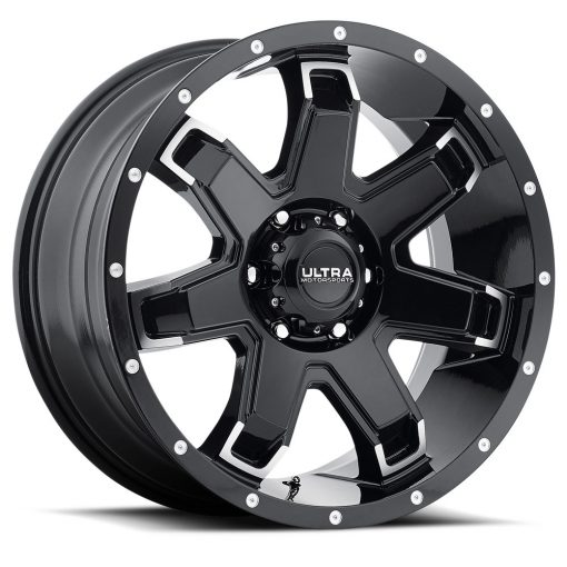 Ultra Wheels 209BK BENT 7 GLOSS BLACK WITH DIAMOND CUT SPOKE ENDS AND SPOT-MILLED LIP DIMPLES