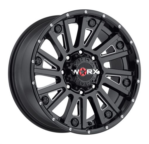 Worx Wheels 810BM SENTRY GLOSS BLACK WITH MILLED ACCENTS, SPOT-MILLED DIMPLES AND CLEAR-COAT