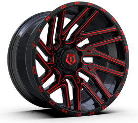 TIS Wheels 554BMR GLOSS BLACK WITH MILLED SPOKE ACCENTS & LIP LOGO WITH RED TINT